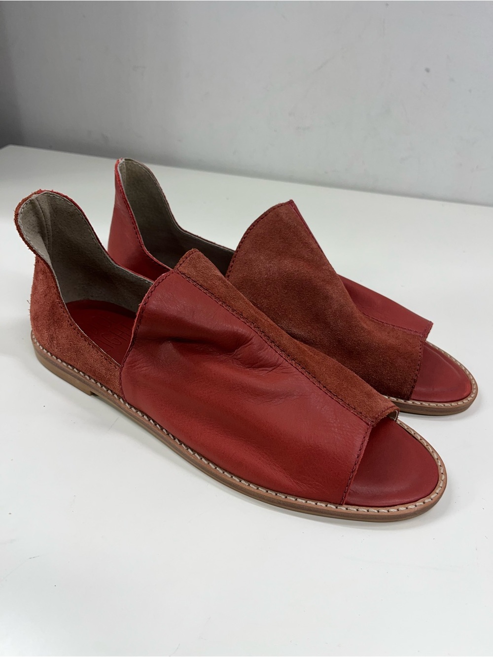 Women's Red Leather Suede Open-Toe Wedges